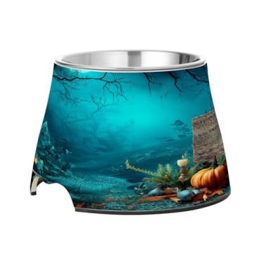 Imagem de Blueangle Tigelas elevadas para cães com aço inoxidável – Prato antiderrapante de 2,3 xícaras para animais de estimação de alta capacidade para saúde da coluna e design de tábua de madeira do Dia das