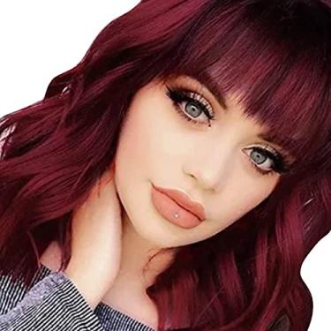 Imagem de Yinhing Perucas Curtas Onduladas Vermelhas Com Franja, Cabelo Sintético Macio e Encaracolado para Looks Elegantes para Festas Diárias e especiais.