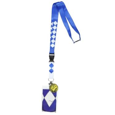 Imagem de Suporte de crachá de identificação Tricerátopo do Power Rangers Blue Ranger com cartão de personagem e emblema Tricerátopo pingente de borracha