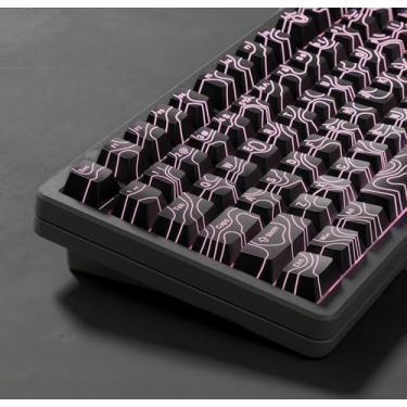 Imagem de dagaladoo Conjunto de teclas PBT Double Shot com 118 teclas pretas topográficas brilham através de teclas personalizadas Cherry Profile Capas de teclado personalizadas para teclado mecânico 60/65/75