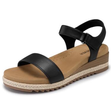 Imagem de SHIBEVER Sandálias femininas elegantes de cunha: espadrille verão casual plataforma suporte arco confortável sandália de caminhada para sapatos femininos, Preto, 36