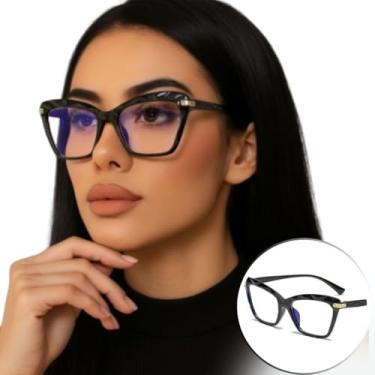 Imagem de Armação Óculos Sem Grau Preto Gatinho Elegante Feminino(Preto)