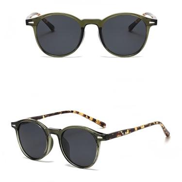Imagem de HCHES Óculos de sol modernos com armação redonda pequena para homens e mulheres, ideais para dirigir ao ar livre (verde-acinzentado).