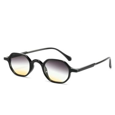 Imagem de HCHES Óculos de Sol Femininos Ovais com Armação Pequena e Degradê, Estampa de Leopardo, Estilo Punk, Proteção UV400 (Preto, Cinza e Amarelo)