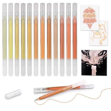 Imagem de CAISEXILE Conjunto de 12 canetas de gel com glitter amarelo, ponta fina de 1,0 mm para papel preto e papel branco, canetas de grande capacidade para diário, livros de colorir para adultos, desenho