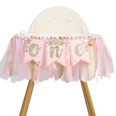 Imagem de Faixa de cadeira alta de aniversário com estrela brilhante - Decorações de primeira festa de princesinha, decorações de aniversário doces, guirlanda cintilante, guirlanda de estrela, rosa menina 1ª