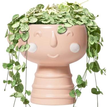 Imagem de Fivepot Cabeça de vaso de 17,8 cm - Vaso de cerâmica para plantas internas e externas, vasos decorativos fofos com orifício de drenagem, vasos de suculentas, decoração de sala de estar, presentes de