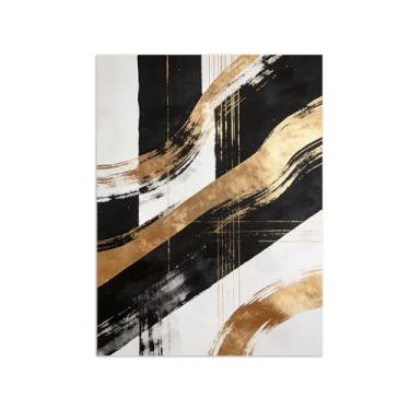 Imagem de Impressões abstratas em tela-Quadro texturizado para parede-Preto branco e dourado-Pintura moderna para sala de estar 30x40cm Sem Moldura