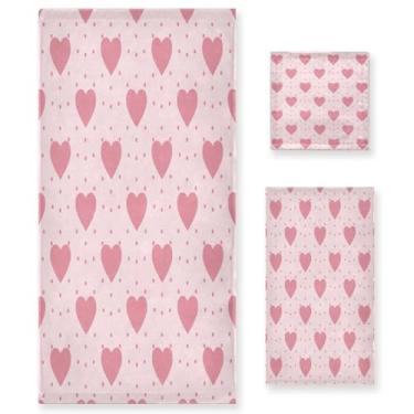 Imagem de Wassud Conjunto de 3 toalhas de banho com pontos de coração dos namorados, toalhas super macias e absorventes para banheiro, toalhas de banho de secagem rápida, toalha de banho para academia, spa