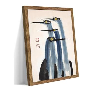 Imagem de Arte de parede em tela vintage emoldurada, pintura de guindastes de tinta elegante, impressões em aquarela antigas, arte de pássaro estilo chinês clássico, decoração de parede de fazenda para sala de