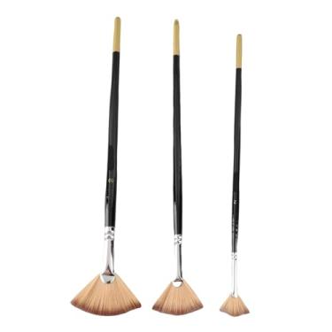 Imagem de SIWOTED Conjunto de pincéis em leque com 3 peças, cabo longo, cerdas macias, boa resistência, formato de leque, cabelo de nylon, para escola de arte