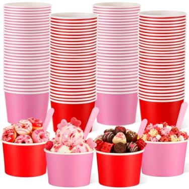 Imagem de Teenyyou 100 peças de copos de lanche de inverno de 255 g com colheres tigelas de sorvete, petiscos de dia dos namorados, copos de sobremesa, tigelas de sopa de papel para comida quente ou fria