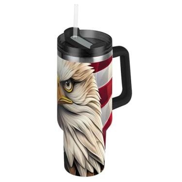 Imagem de Copos de aço inoxidável com tampa e canudos, bandeira americana, copos de café quente para carro, copo térmico de 850 g com alça garrafas de água isoladas