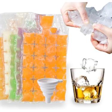 Imagem de NACOLUS Bandejas de cubos de gelo descartáveis para bolas de congelador, molde de cubo de gelo, sacos para máquina de gelo com funil de silicone, sem BPA, 100 peças