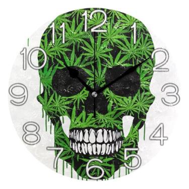 Imagem de GAIGEO Relógio de parede analógico decorativo escritório cozinha relógio divertido alimentado por bateria, sala de estar decoração de parede moderna caveira verde engraçado legal, 25 cm, ponteiros