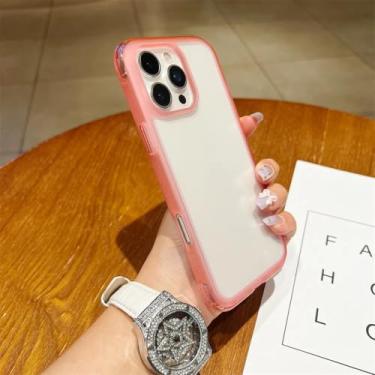 Imagem de Capa de celular de luxo transparente e resistente a impactos para iPhone 17 Air 16 15 14 13 12 11 Pro Max Plus, com borda transparente e capa rígida de acrílico (para iPhone 16/Rosa)