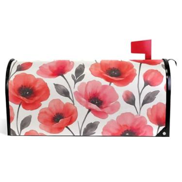 Imagem de Capas de caixa de correio magnéticas decorativas de vinil caixa de correio envoltórios inverno aquarela vermelho rosa flores férias à prova de intempéries caixa de correio decoração tamanho grande