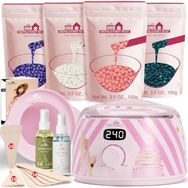 Imagem de Lifestance Kit de depilação para mulheres e homens – Aquecedor digital L3 Liberty Bloom, forro de panela de cera de silicone, kit de remoção de pelos com contas de cera dura de 400 ml e spray de óleo