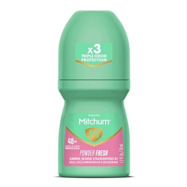 Imagem de Mitchum Desodorante antitranspirante feminino, aplicador roll-on, aroma fresco em pó, proteção contra suor e odores, secagem rápida, testado por dermatologistas, 50 ml