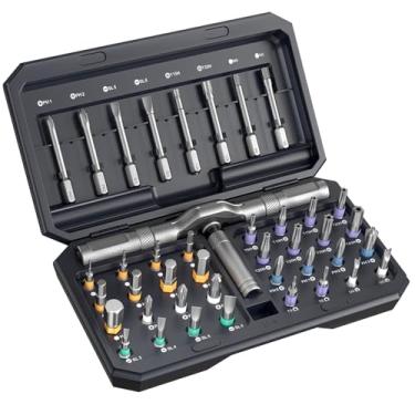 Imagem de Conjunto de chaves de fenda magnéticas 42 em 1, conjunto de chaves de fenda catraca DIY com alça em T, kit de ferramentas de precisão versátil, compacto e portátil para PC, móveis, bicicleta