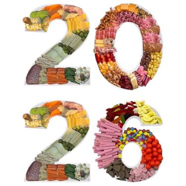 Imagem de Bandeja preenchível com número de papelão de 38 cm, tábua de charcutaria de comida, decoração de festa doce e cupcake (número 2026)