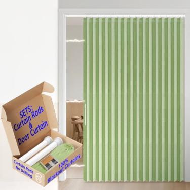 Imagem de AJAZZ 100% blackout portas sanfonadas para armário cortina magnética para quarto sala de estar conjunto de cortinas (1 pacote, 74 L x 78 C, verde + varão)