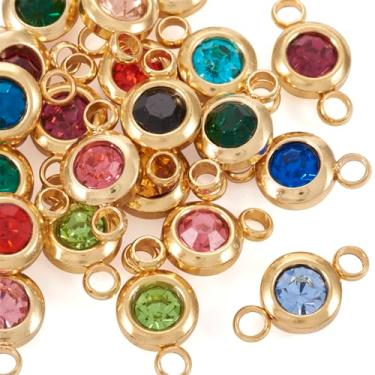 Imagem de Craftdady 34 peças de berloques de elos de strass redondos planos dourados pulseira de aço inoxidável colar de cristal enfeites pendurados para artesanato faça você mesmo chaveiro joias 12 x 6,5 mm