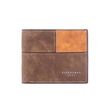 Imagem de Carteira masculina fina dobrável de couro PU marrom com compartimentos para dinheiro e cartões, design fino em bloco de cores, presente de couro para homens, Marrom, Moderna