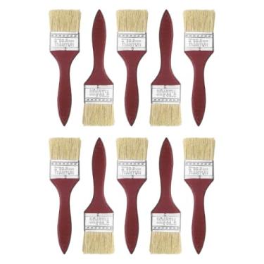 Imagem de HARFINGTON 10 pincéis de pintura de cerdas planas de 5 cm de espessura dupla com cabo de madeira para pintura de arte faça você mesmo, móveis, cercas de armário, deck, parede, porta, vermelho