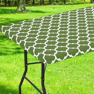 Imagem de Smiry Capa de mesa retangular de piquenique, toalha de mesa de acampamento elástica à prova d'água para mesas de 1,4 m, protetor de toalha de mesa de vinil de flanela limpável para ambientes internos