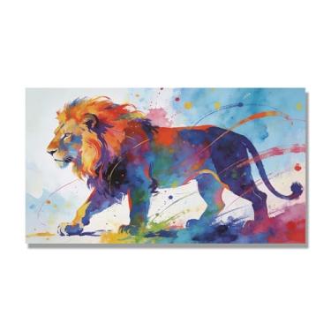 Imagem de NHLDZYH Arte abstrata de respingos de leão, pintura colorida de animais em tela, decoração de parede expressiva moderna para sala de estar ou escritório. A110. 40x72cm-15,8x28,3 pol. Somente tela