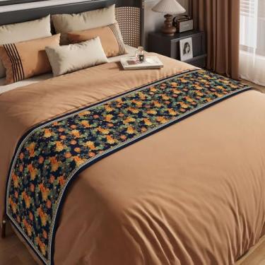 Imagem de Cachecol de cama de hotel luxuoso retrô decoração de cama resistente colcha de cama toalha de cama macia doméstica para cama dupla queen tamanho king verde 3||50 x 210 cm para cama de 1,5 m