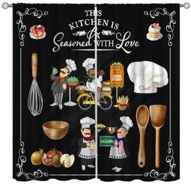 Imagem de VUMIVI Cortinas de chef, legumes, sobremesas, bolos, colheres, utensílios de cozinha, restaurante, decoração, varão, bolso, janela, tratamentos para quarto, cozinha, sala de estar, jantar, escritório