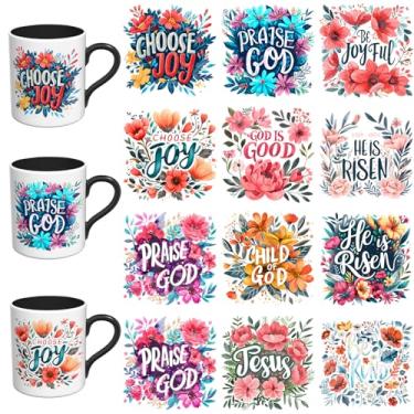 Imagem de Elewins Decalques de transferência UV DTF com citações cristãs de 12 peças para garrafas de água de canecas de café, filme de descascar e colar apenas para superfícies de caderno de cerâmica de vidro