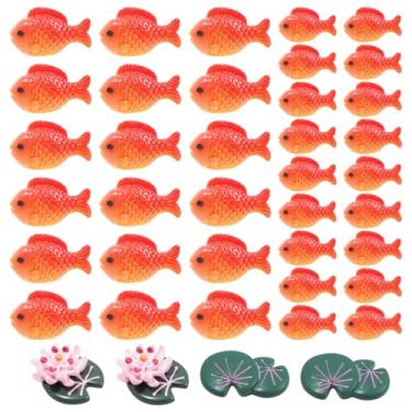 Imagem de Nextpal 40 mini estatuetas de peixe dourado vermelho, pequenas decorações de aquário de resina com folhas e flores de lótus, ornamentos artificiais de aquário para aquário doméstico e microterrário de