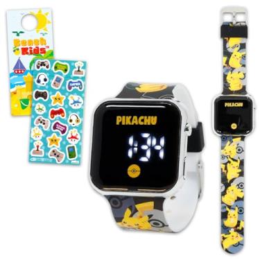 Imagem de Relógio Pokemon para meninos – Pacote com relógio digital LCD para crianças com alças com adesivos Pikachu Plus, mais | Relógio de pulso Pikachu fácil de ler para crianças