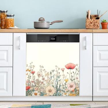 Imagem de SEHANY Capa magnética colorida de campo silvestre para lava-louças, adesivos magnéticos decorativos antiarranhões para painel de geladeira e lava-louças, decoração de flores de fazenda de cozinha