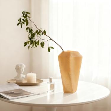 Imagem de Vaso de vidro âmbar 26 cm, vaso marrom texturizado, vaso de flores moderno para grama de pampa e flores frescas, vasos marrons para centros de mesa, vaso de decoração de casa âmbar