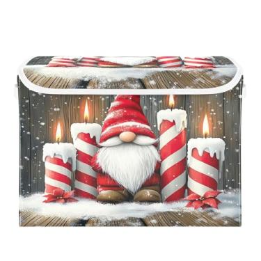 Imagem de SEHANY Linda caixa de armazenamento de Papai Noel de Natal com tampas e alças, organizador de cestas de armazenamento de tecido dobrável, caixas de armazenamento de cubos grandes para roupas, cobertor