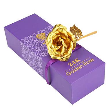 Imagem de Ainoli 24k folha de ouro amarelo colecionável rosa flor presente exclusivo para namorada mãe esposa artificial
