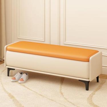 Imagem de End of Bed Storage Bench, Solid Wood Frame, PU Leather Upholstery, Large Storage Capacity, High-resilience Foam Filling, Sturdy Legs, Suitable for the Bedroom(B,80 * 40 * 40cm/31 * 16 * 16in)