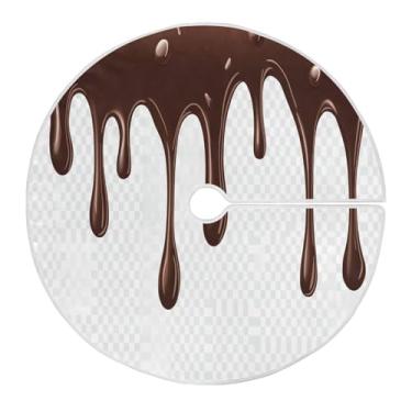 Imagem de Wassud Saia de árvore de Natal marrom pingando chocolate para decoração de árvore de Natal, enfeites de Natal, tapete de árvore grande para decoração de festa de ano novo, 122 cm