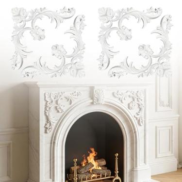 Imagem de MXOYOXM Conjunto de medalhão de teto de 4 peças, molde de teto de canto de 34 x 34 cm com padrões florais, acabamento de teto de poliuretano kit de parede de destaque estilo francês para decoração de