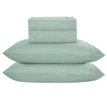 Imagem de Jogo de Cama Lençol King Plysce Percal 300 Fios 4 Peças - Verde - 100%