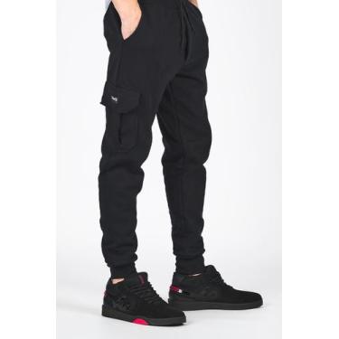Imagem de Calça Moletom Cargo Masculina Peluciada Grossa - SHNS BLACK, G, Preto