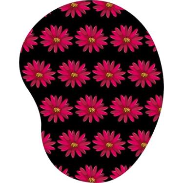 Imagem de Mouse Pad Ergonômico Gota Flores Rosa Escuro Miolo Amarelo Fundo Preto