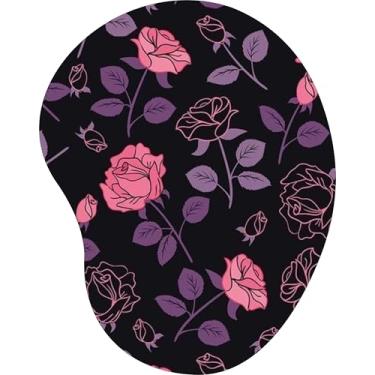 Imagem de Mouse Pad Ergonômico Gota Rosas Rosas e Roxas Fundo Preto