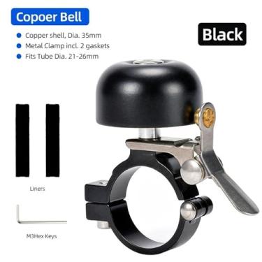 Imagem de Sino de latão clássico para uso na mão direita e esquerda, montagem no guidão de bicicleta, anel anodizado de 35 mm, aviso de ruído de alto passo(Black 1 PCS)