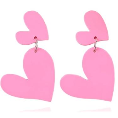 Imagem de Brincos femininos de verão rosa choque coração amor Y2K coração duplo vermelho joia acrílica leve para dia dos namorados, esposa, mãe, namorada, ela, 1, Acrílico, Sem pedra preciosa