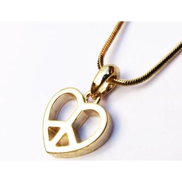 Imagem de Colar Coração Paz Amor Love Folheado Ouro 18k - Milena Folheados